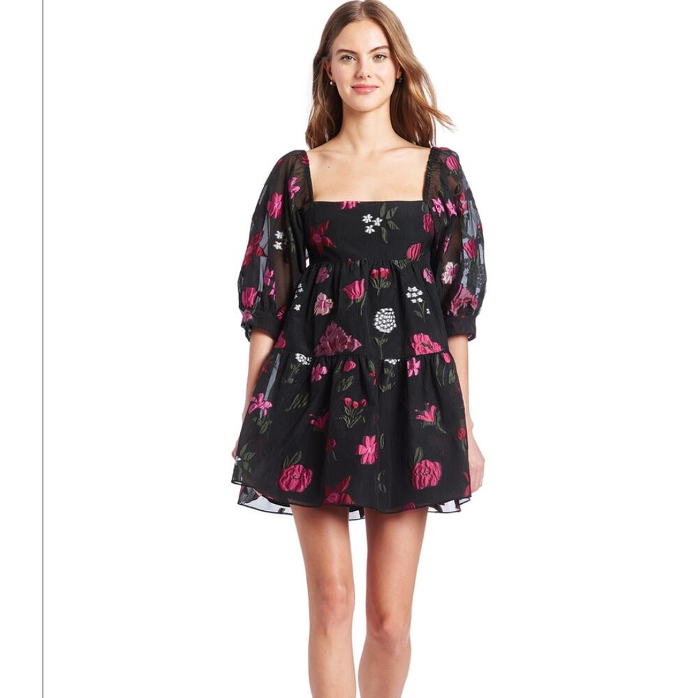 Amanda Uprichard Theodora Dress Black Floral Holiday Party Cocktail XS